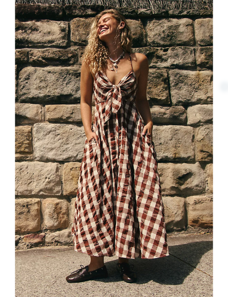 Via Midi Dress, Brown/Combo/Everly